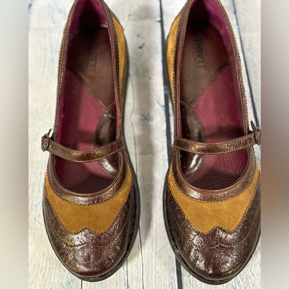 Born Brown Tan Leather Wing Tip Academia Casual Preppy Mary Jane Shoes Size 11 - Picture 1 of 11